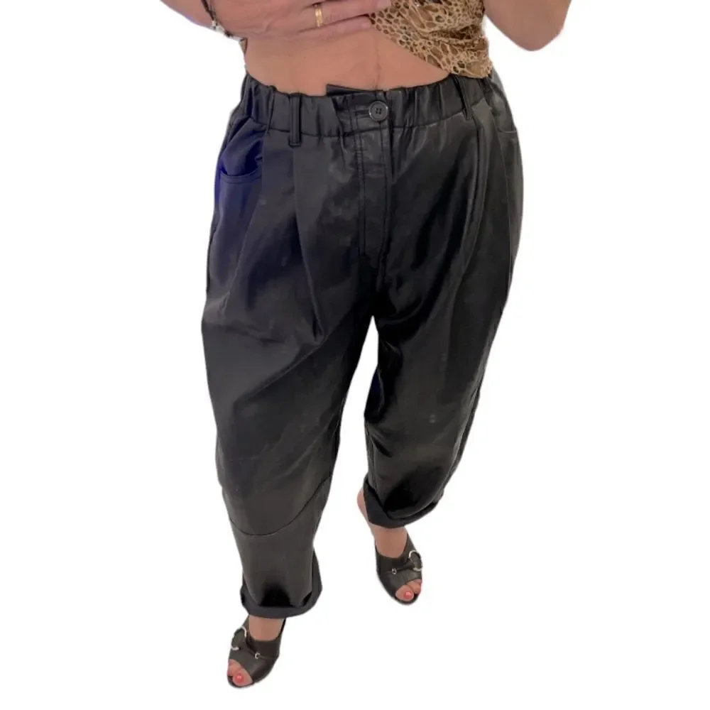 NEW Free People Faux Leather Black Buttons Fly Wide Leg Pants.Size S